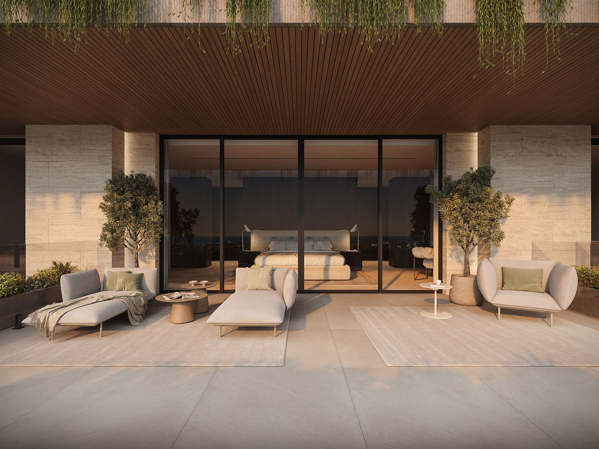 Przedłużony taras z wygodnym wypoczynkiem i panoramicznym widokiem na miasto, idealny do relaksu i spotkań na świeżym powietrzu. Nowoczesny design i przestrzeń sprzyjają wygodzie i luksusowi.