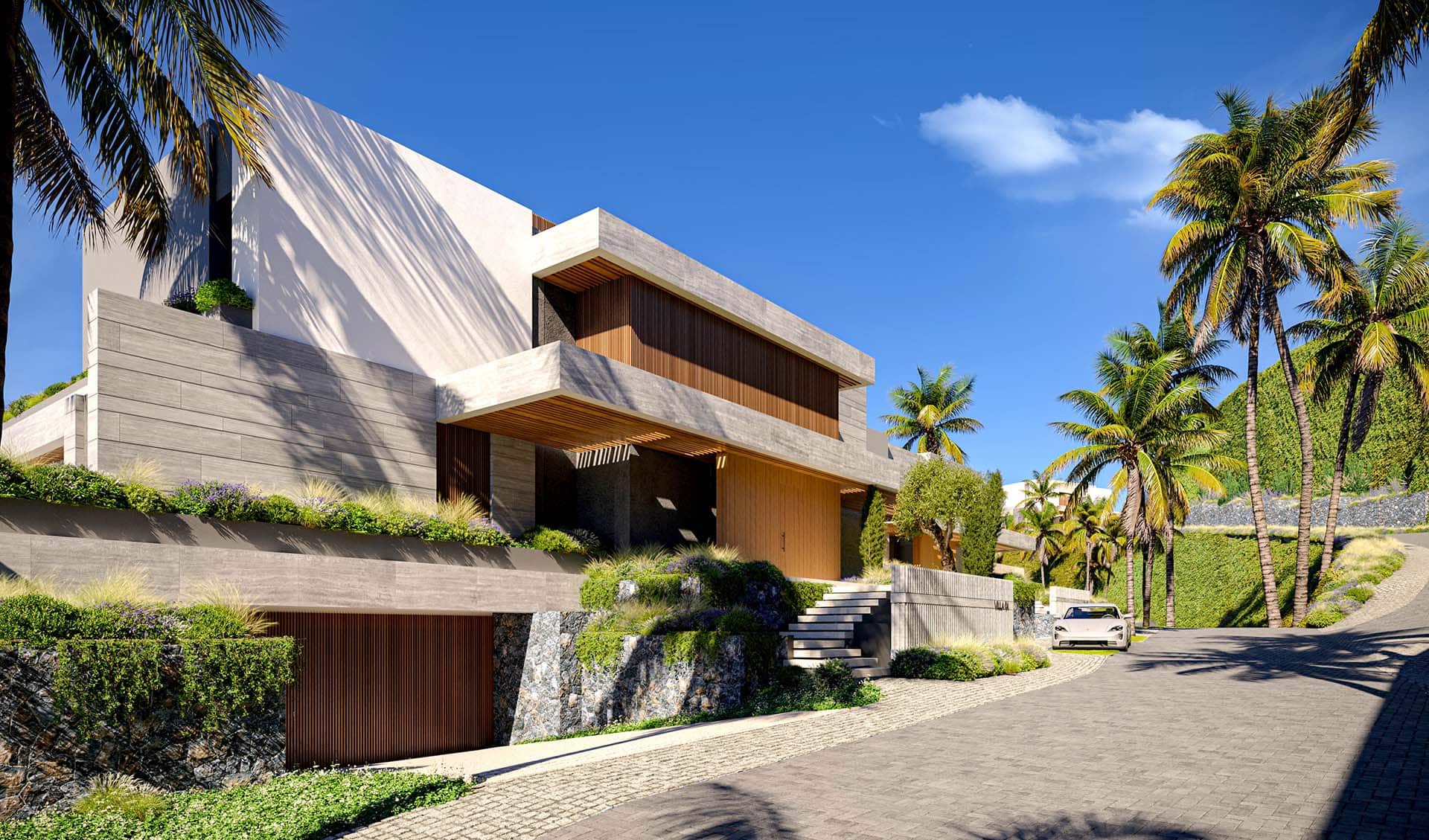 Nowoczesny dom jednorodzinny z dużym ogrodem i panoramicznym widokiem, wykończony z wysokiej jakości materiałów, idealny dla rodziny szukającej luksusowego miejsca do życia w otoczeniu natury.